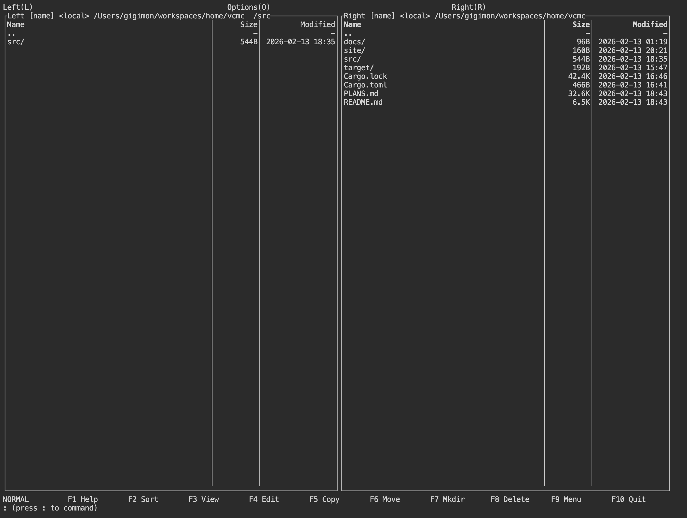 VCMC interface with active quick search/filter state